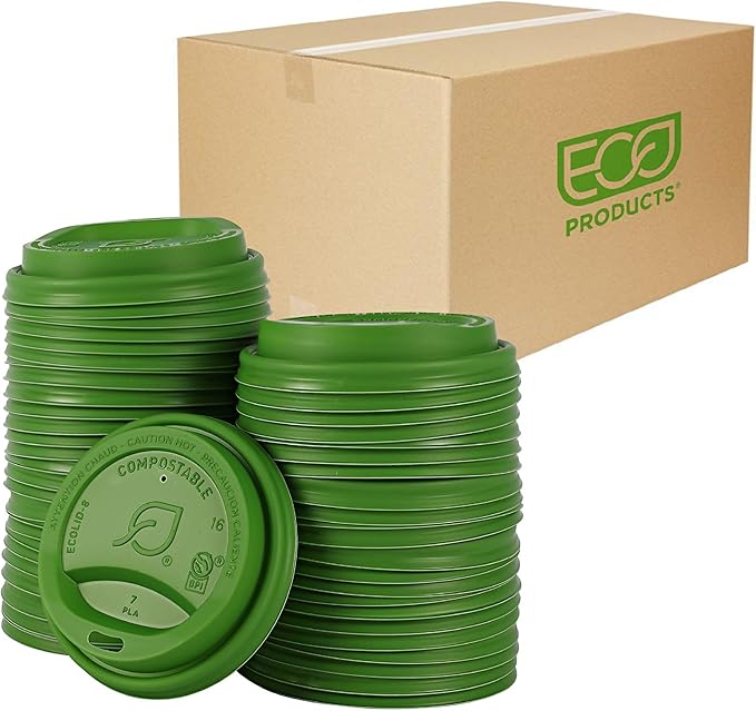 Eco-Products Compostable Coffee Cup Lids, Case of 800, Green Veridian Tops, Fits 8oz Hot Cups, Made from PLA Plastic, A Renewable Material Made from Plants, ASTM, BPI-Certified