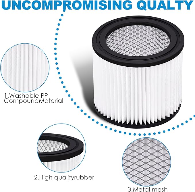 90398 Shop Vac Filters Replacement for Shop Vac Type AA Cartridge Filter 90398/118692, 9039800, 9039833(2 Pack), with 4 Foam - AquaVibe