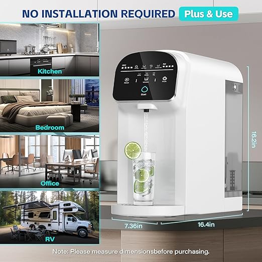 Aigerri UV Reverse Osmosis Water Filter Countertop System, 5-Stage RO Filtration System, No Plumbing Required, 5:1 High Efficiency Water Saving, Compact Reverse Osmosis Purifier for Home, Kitchen