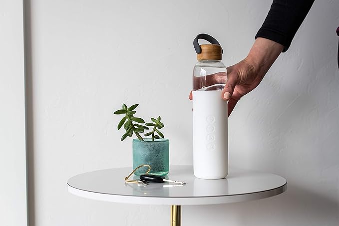 Soma by Full Circle 25oz Glass Water Bottle with Silicone Sleeve - BPA-Free, Leak-Proof, Eco-Friendly, Sustainable - White