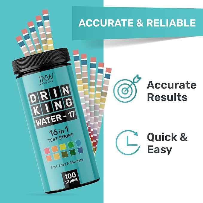 JNW Direct 17-in-1 Drinking Water Test Kit - 100 Strips + 2 Bacteria Tester Kits - Well, Tap, Home, City Water Testing Strip for Lead, Alkaline, Chlorine, Hardness, Iron, Fluoride, Copper & More