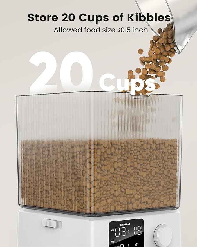 oneisall Automatic Cat Feeder for 2 Cats, 20 Cups/5L Automatic Cat Food Dispenser for Small Pets Indoor, Timed Cat Feeder for Dry Food(White)