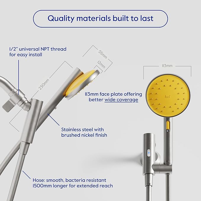 hai Smart Shower Head, Bluetooth Handheld Water Saving Showerhead with Adjustable High Pressure to Spa-Like Mist, Stainless Steel, Easy Installation, Customizable LED Lights, Citron, 1.8 GPM