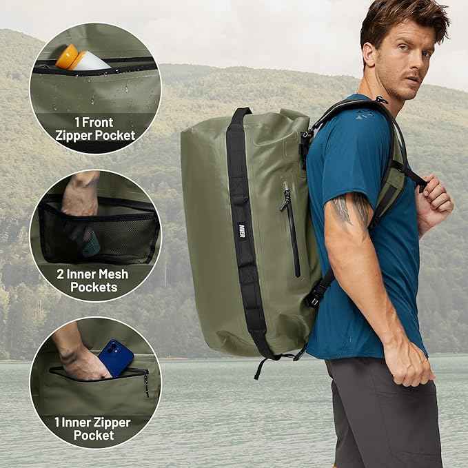 MIER Waterproof Duffel Bag Motorcycle Dry Bag Backpack Large Roll-Top Heavy Duty Dry Duffle Bags for Kayaking Camping Boating Gym Beach Cruise Ship, 60L/80L