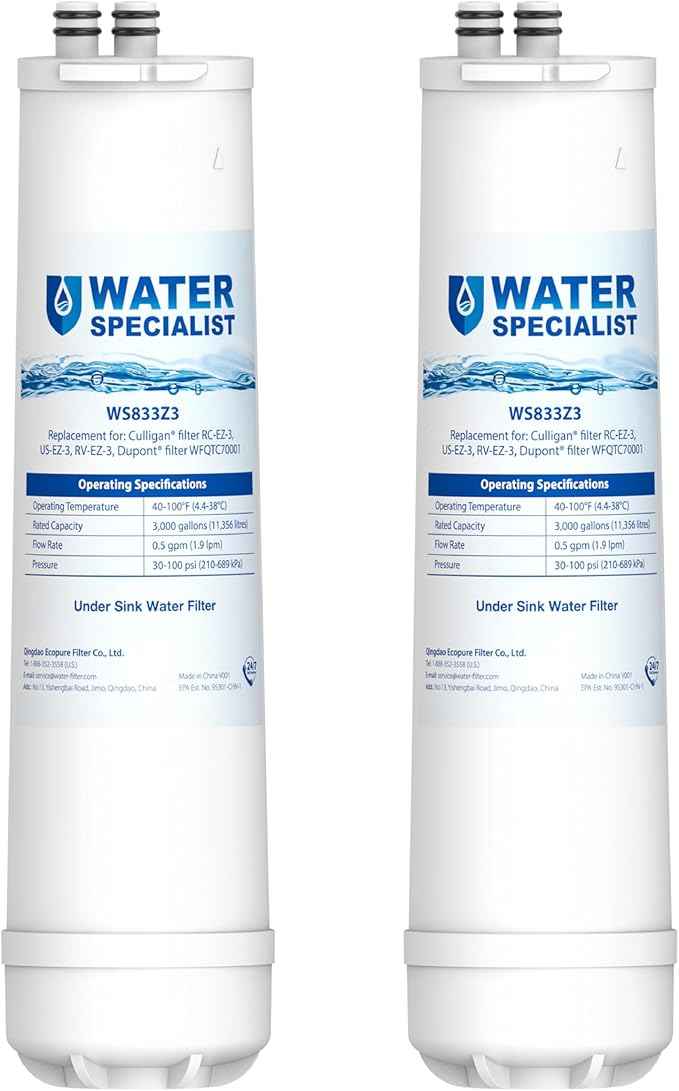 Waterspecialist RC 3 EZ-Change Advanced Water Filter Replacement, Replacement for Culligan® RC-EZ-3, IC-EZ-3, US-EZ-3, RC-EZ-1, Brita® USF-201, USF-202, DuPont® 3000 Gallons (Pack of 2)