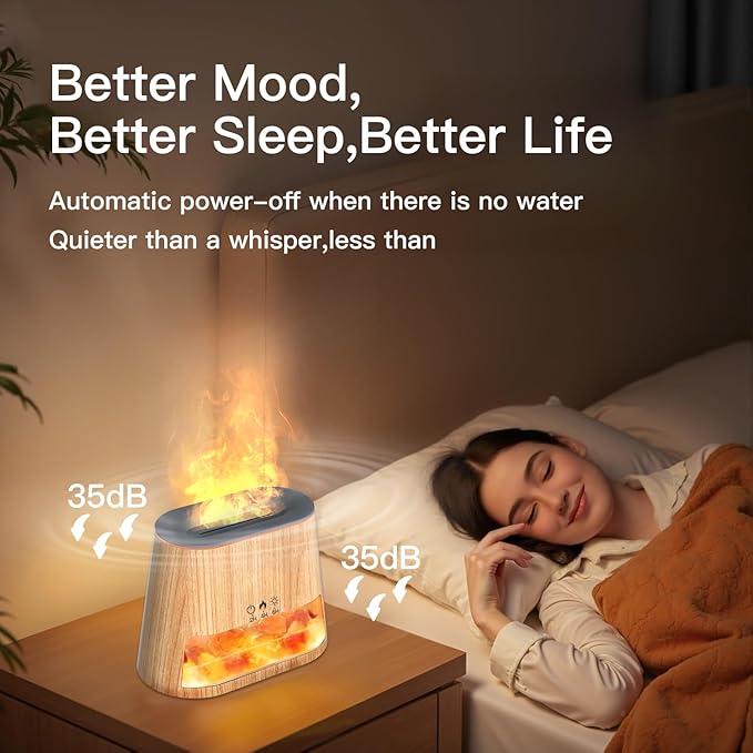 Luxury Himalayan Salt Lamp Humidifier & Aromatherapy Diffuser - 8 Color Mood Lighting w/Remote for Spa, Bedroom, Home Relaxation260ml (Wood)
