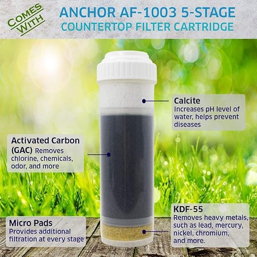 Anchor AF-3500 5-Stage Alkaline Counter Top Water Filter System (Clear)