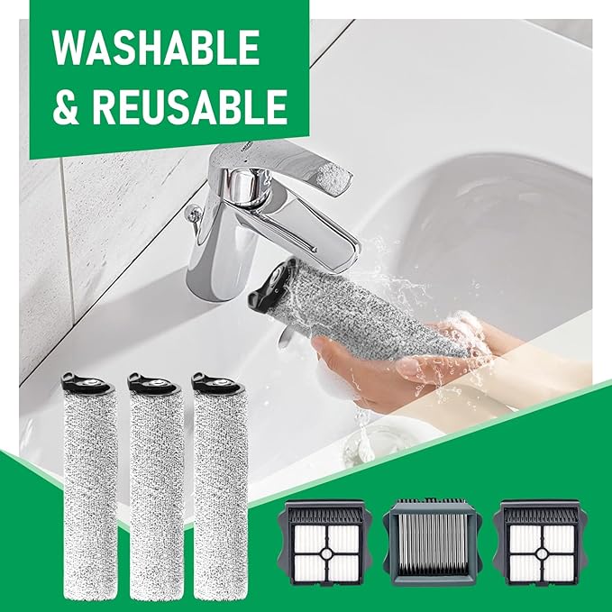 Only Floor ONE S5 Steam Roller Brush Replacement and Vacuum Filter Kit Compatible with Tineco Floor ONE S5 Steam Corded Wet Dry Vacuum Replacement Parts,3 Roller Brushes,3 Filters,1 Cleaner Brush - AquaVibe