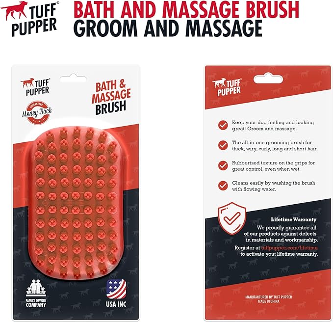 Tuff Pupper Dog Bath Brush, Silicone Pet Hair Remover Brush for Shampooing & Massaging Dogs, Dog Washing Brush with Soft Rubber Bristles Gently Removes Loose & Damaged Fur - AquaVibe