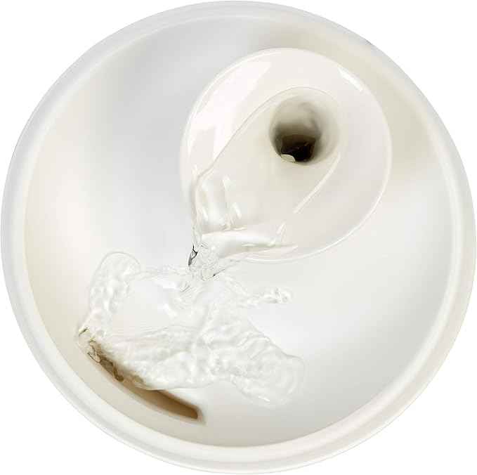 IRIS USA Cat Water Fountain, 44oz / 1.3L, Kitty Spout, Dog Fountain Water Bowl, Silent and Replaceable Charcoal Filter, White