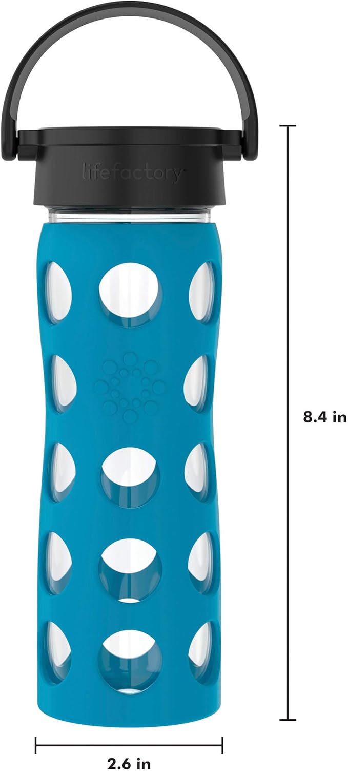 Lifefactory 16-Ounce BPA-Free Glass Water Bottle with Classic Cap and Protective Silicone Sleeve, Teal Lake