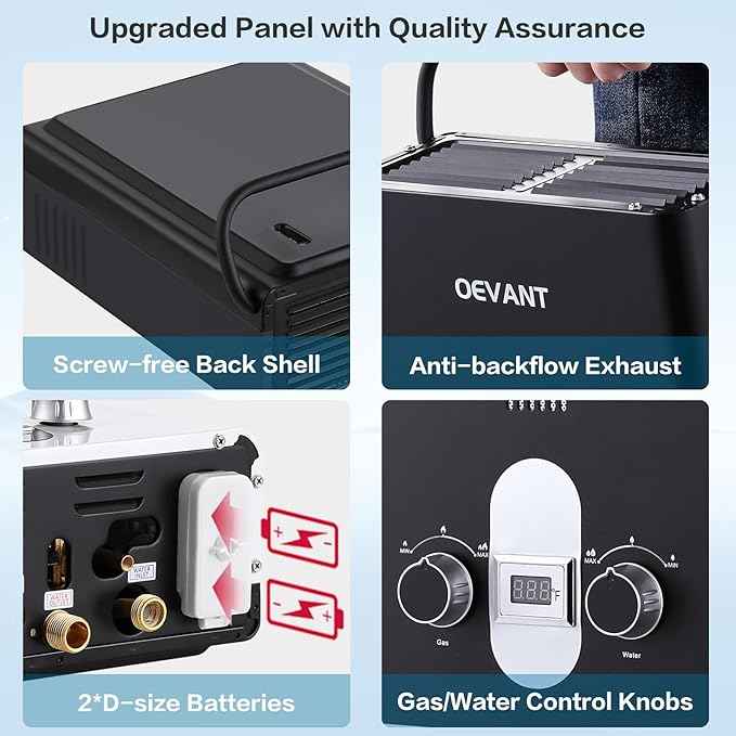 Propane Water Heater, 1.32 GPM 5L Portable Tankless Water Heater with Overheating Protection, Upgrade Screw-free Back Shell, Instant Hot Water for RV Camping, Outdoor Shower (BLACK)
