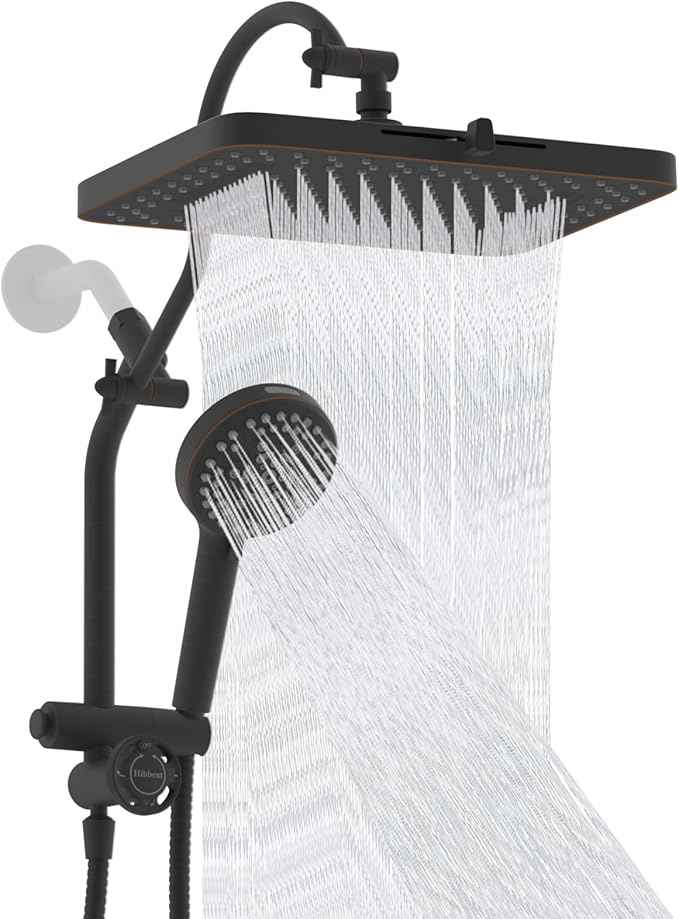 Hibbent cUPC Certified 13'' Shower Head Combo, High Pressure 5 Spray Rainfall Showerhead, 10 Spray Handheld, All Metal Easy Reach 4-way Diverter with Pause Mode, 71'' Hose & Holder, Oil-Rubbed Bronze