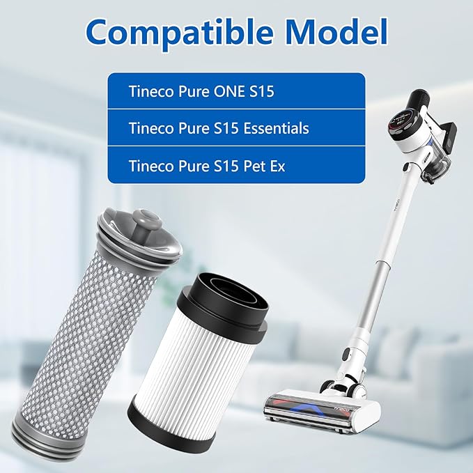 4 Pack Filter Replacement Parts for Tineco Pure ONE S15/S15 Essentials/S15 Pet Ex Vacuum Cleaner, 2 Pre Filters 2 HEPA Filters - AquaVibe