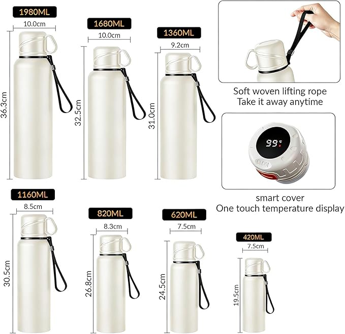 Double wall vacuum Leakproof stainless steel wide mouth insulated water bottle;tea tumbler with infuser,cup,lid;smart thermoses hot drinks;thermal flask ice coffee with led digital temperature display