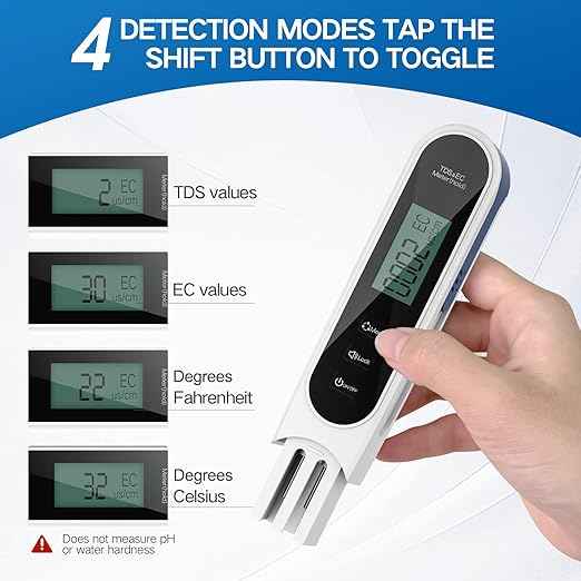 4 in 1 Digital Water Quality Tester, Accurate and Reliable Digital TDS EC & Temp(°C,°F) TDS Water Tester, 0-9990PPM TDS Meter (White)