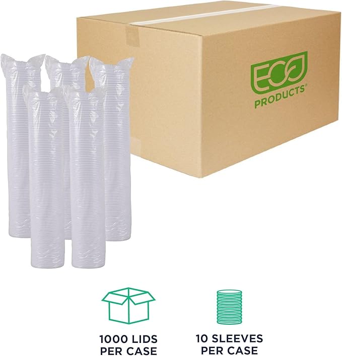 Eco-Products Ecolid Recycled Small Coffee Cup Lids, Case of 1000, White, Fits 8oz Hot Cups, Made from 25% Post-Consumer Recycled Plastic Polystyrene, Made in the U.S.A.