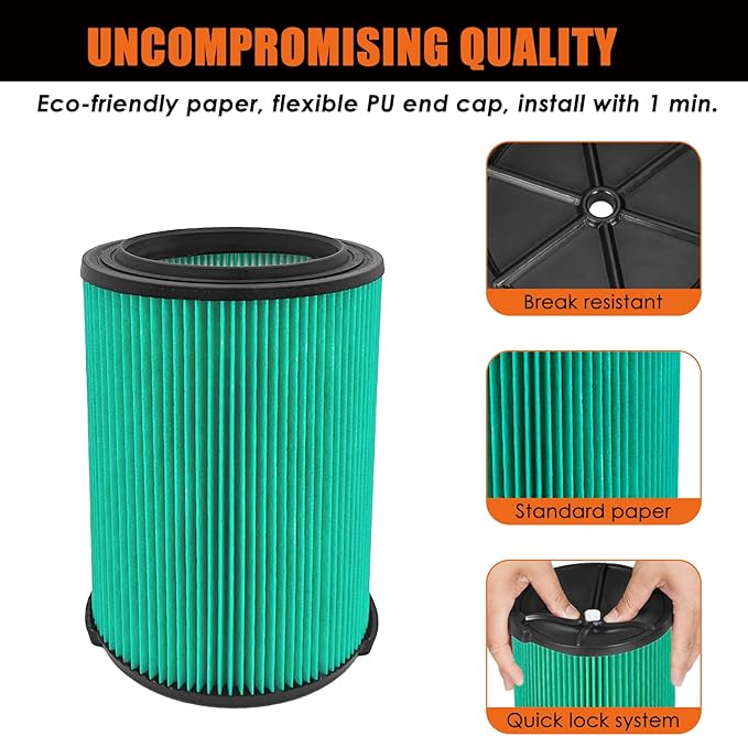 VF6000 Replacement Filter for Ridgid Shop Vacuums 5-20 Gallon, Universal VF6000 Filter Fits Rigid Wet Dry Vac/Husky Shop Vacuum Filter 6-9 Gallon with Foam Sleeves- 1 Pack - AquaVibe