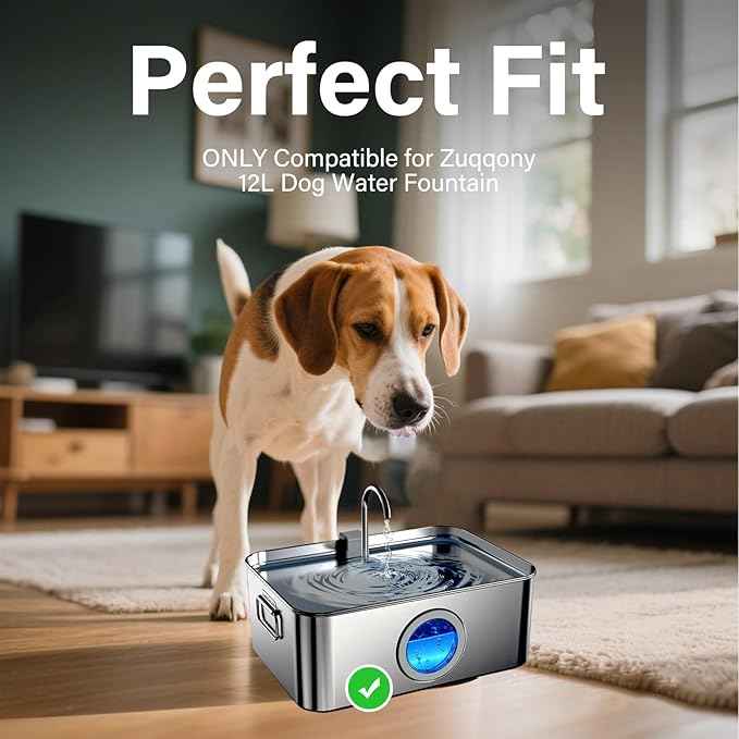 16+16 Pack Replacement Filters for Zuqqony 12L Stainless Steel Dog Water Fountain, 8 Month Set for Large Dogs Water Bowl Dispenser, Includes 16 Filters & 16 Sponges
