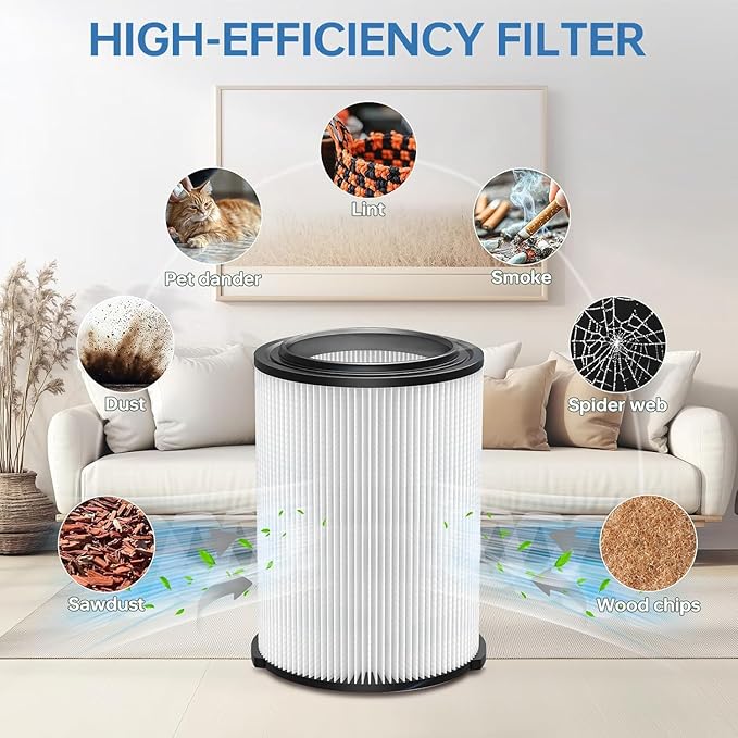 VF4000 Replacement Filter for 72947 Wet Dry Vac 5 to 20-Gallon 6-9 Gal Husky Craftsman 17816 Vacuum Compatible WD5500 WD0671 RV2400A RV2600B Washable & Reusable Replace VF4000 Filter (4 Pcs) - AquaVibe