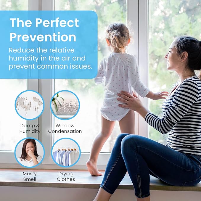 Pro Breeze Electric Mini Dehumidifier, 2200 Cubic Feet (250 sq ft), Compact and Portable for High Humidity in Home, Kitchen, Bedroom, Basement, Caravan, Office, Garage