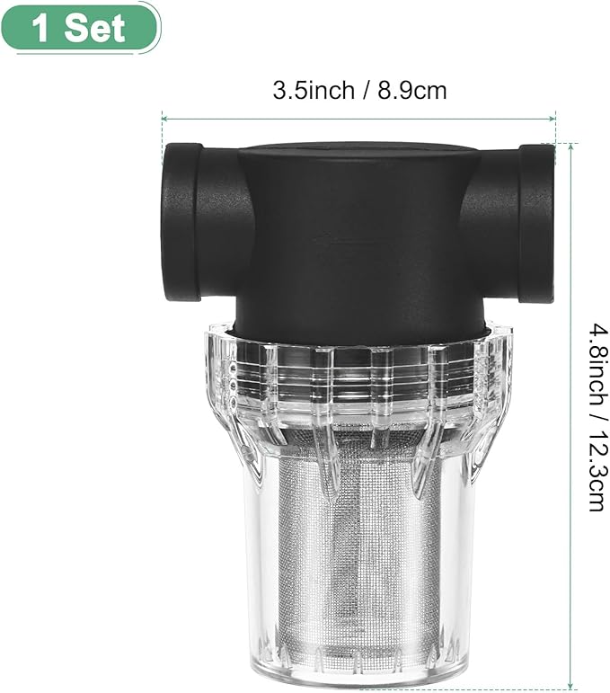 Water Pump Strainer with 40 Mesh Stainless Steel Filter Screen, 3/4 Inch Pipeline Filter for Garden Hose Outdoor RV Water Tank Pressure Washer Inlet [Black]