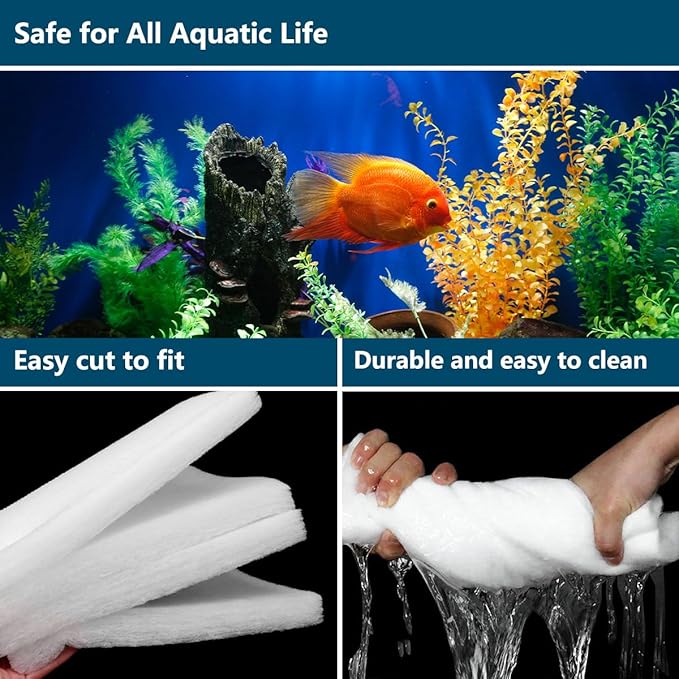 RINOO White Koi Pond Filter Pad Fine Bulk Roll- Cut to Fit - Durable Fish Pond Filter Media - Water Garden Aquariums Filter Material - 118" (9.8 ft) x 12" x 3/5" - 4/5" Thickness