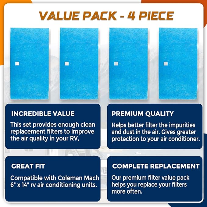 4 Pack RV AC Filter 6" X 14" MERV 8 Rated RV Air Filter Replacement Unit Compatible with Coleman Mach Air Conditioner - AquaVibe