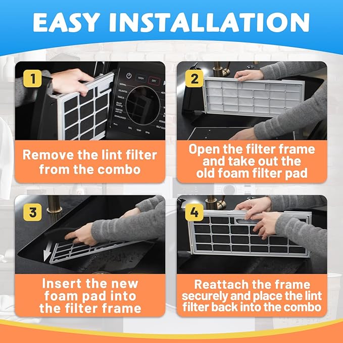 4Pack Lint Filter WH01X35719 Compatible with GE Profile Washer Dryer Combo Models PFQ97HSPVDS, Hand Washable and Reusable, Dryer Lint Filter Replacement - AquaVibe