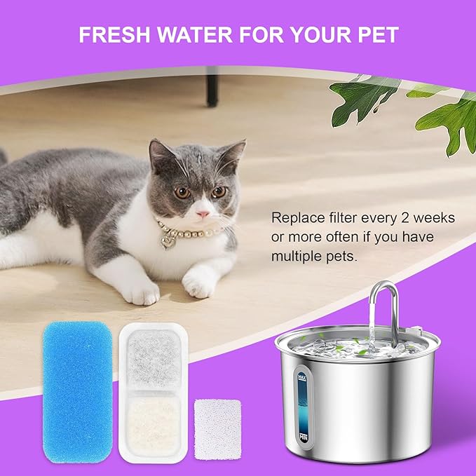 12 Packs Replacement Pet Water Fountain Filter Compatible with oneisall 67oz/2L Stainless Steel Cat Fountain Filters, Dog Water Fountain Foam Filter, Sponge Filter (White, 12)