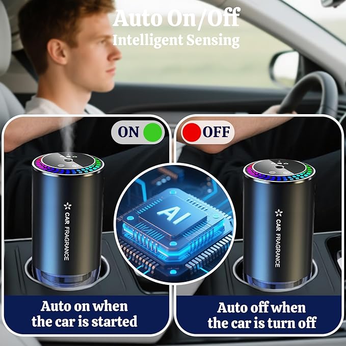 Smart Car Air Freshener Diffuser with Starry Sky Projection RGB Music Syncing Light 100ml Aroma Diffuser Auto On/Off 3 Adjustable Modes Perfect for Car Home and Office, Cologne and Ocean