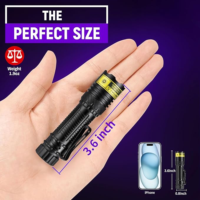 DARKDAWN UV Flashlight 365&395nm Black Light Mini USB Rechargeable Ultraviolet LED Blacklight Woods Lamp Powerful Fluorescent Portable Detector for Pet Urine Stains, Money, Resin Curing（2 Pack）