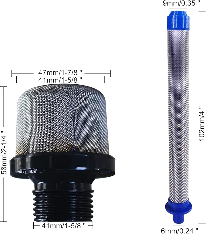 2PCS 288716 3/4 Replacement Inlet Strainer with 5PCS 288749 60-Mesh SG2/SG3 Spray Gun Filter Combo Kit for Airless Paint Sprayers - AquaVibe