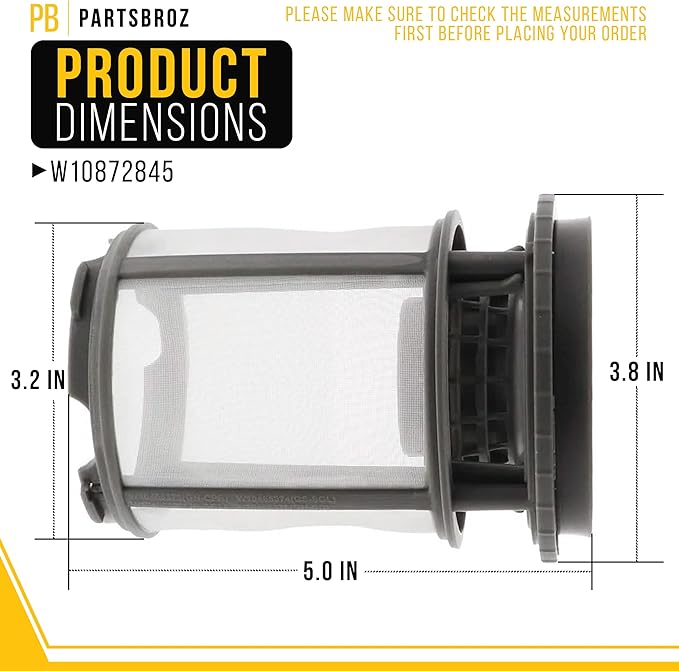 PartsBroz W10872845 Pump Filter - Compatible With Whirlpool Kenmore KitchenAid Jenn-Air Dishwasher - Replaces AP6030094 PS11759673 W10393351 W10465373 W10465374 W10465377 W10465379 W10693534 4454491