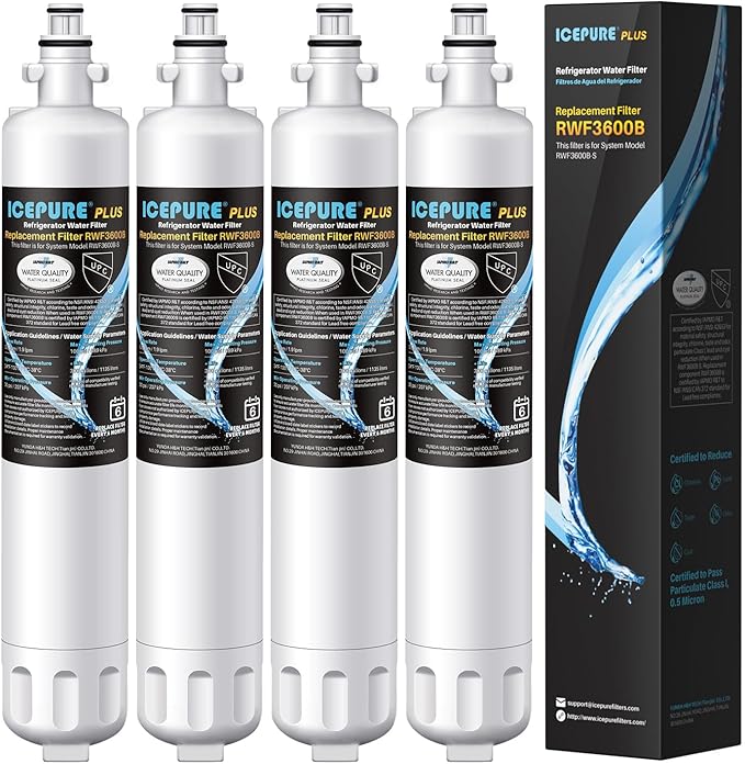 ICEPURE RPWF Refrigerator Water Filter, Replacement for GE RPWF (Not RPWFE), RWF1063, RWF3600B, WDS-RPWF, WSG-4, DWF-36, R-3600, AQF-RPWF, MPF15350, OPFG3-RF300, WF277, 4Pack