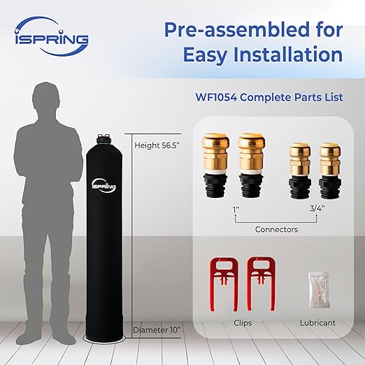 iSpring Whole House Water Filter System, Reduces Chlorine, Chloramine, Lead, Water Filter Lasts up to 5 Years, Model: WF1054