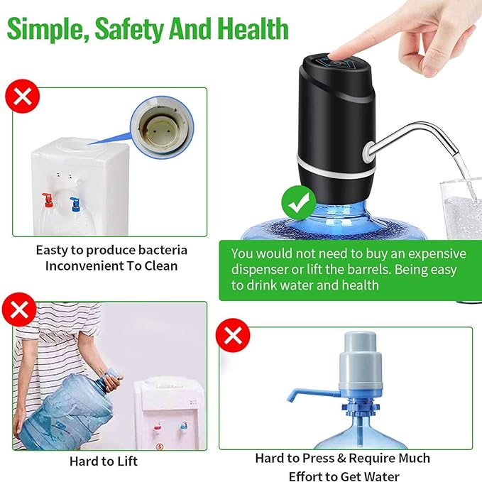 5 Gallon Electric Drinking Portable Water Dispenser, Universal USB Charging Water Bottle Pump For 2-5 Gallon With 2 Silicone