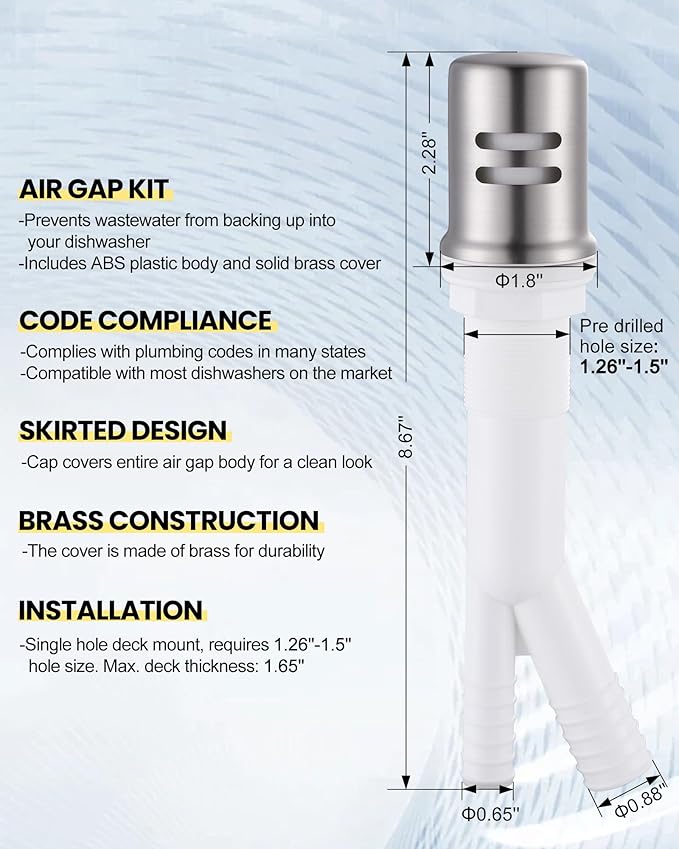 Kitchen Faucet with Air Gap: WOWOW Stainless Steel Kitchen Sink Faucet and Dishwasher Air Gap Kits for Kitchen Sink 2 or 4 Hole, Brushed Nickel Finish