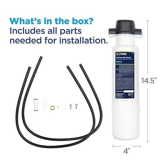 EcoPure EPWPFF Premium Main Faucet Under Sink Water Filtration System – NSF Certified to Reduce Lead, Chlorine, Cysts, PFAs, Microplastics, Bad Taste & Odor – Easy DIY Install Under Counter