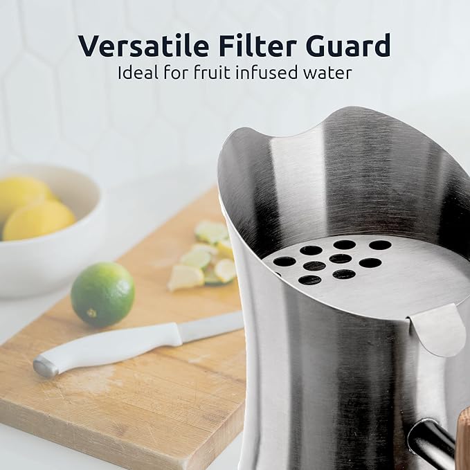 Invigorated Living Stainless Steel Water Pitcher with Lid, Ice Guard, Wooden Handle, Ideal for Cold and Fruit Infused Water (1.9L, No Filter)