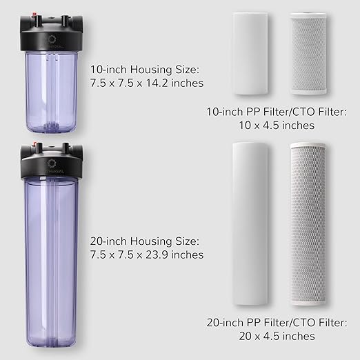 Airthereal Whole House Water Filter Clear Housing, 10" x 4.5" Sediment Carbon Cartridge Universal Housing, Pre-Filtration System for Well and City Water, 3/4" NPT Port, Includes 1-Pack CTO Filter