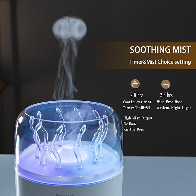 Jellyfish Diffuser 280ml, Cute humidifier, with Remote Control Timer, 7 Color LED Night Light, Essential oiluser Suitable for Home Office, Hotel spa Yoga Room, auto Shut-Off