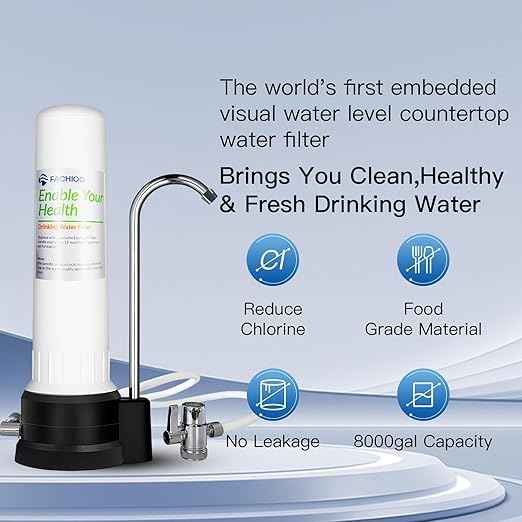 Countertop Water Filter, Drinking Water Filtration System for Faucet for 8000 Gallons, Reduces Heavy Metals, Bad Odors and 99% of Chlorine, White (1 Ceramic Filter Included) - AquaVibe