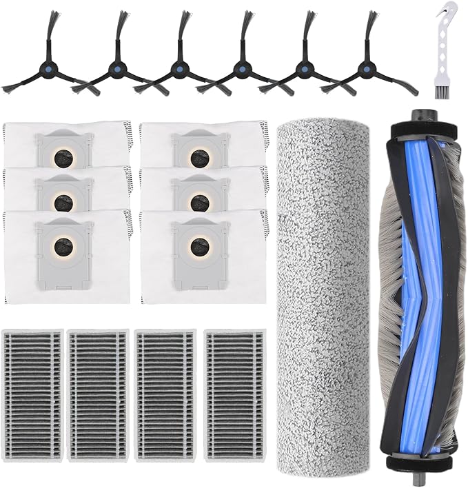 19 Pack Replacement Parts for Ecovacs Deebot X8 Pro Omni for Yeedi S14 Plus Robot Vacuum Accessories include 1 Main Brush, 1 Roller Mop Pad, 4 Hepa Filter, 6 Side Brush, 6 Dust Bag - AquaVibe