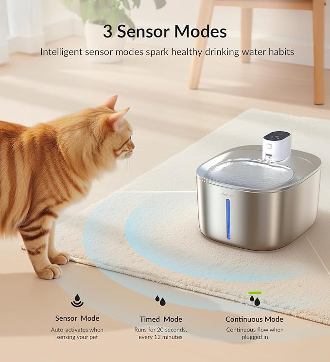 Wireless Cat Water Fountain Stainless Steel,135floz/4L Battery Operated Automatic Pet Fountain,Cordless Cat Water Dispenser Pet Drinking Water Fountain for Multicat Cats Dog Outdoor