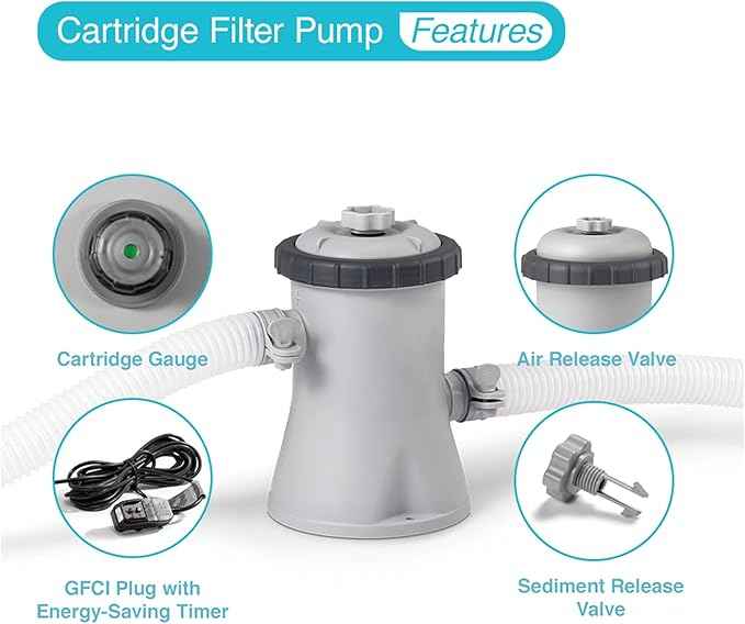 Intex C330 Krystal Clear Cartridge Filter Pump for Above Ground Pools: 330 GPH Pump Flow Rate – Improved Circulation and Filtration – Easy Installation – Improved Water Clarity – Easy-to-Clean