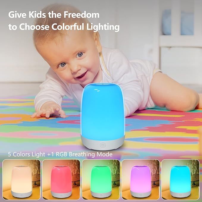 Nursery Light for Kids, Baby Night Light with Dimmable Warm & 5 Color Changing Lights, USB Rechargeable Lamp for Breastfeeding, Toddlers