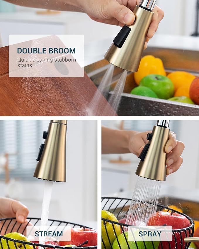 APPASO Gold Kitchen Faucet, Kitchen Faucet with Pull Down Sprayer - Stainless Single Handle High Arc Easy Installation for One Hole RV Camper Laundry Outdoors, Single Hole, Brushed Gold