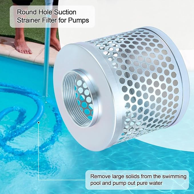 Round Hole Suction Strainer Filter for Pumps, Carbon Plated Steel Basket Water Suction Filter, with NPT Female Thread, Reduces Solids Entering Pump (3 inch)