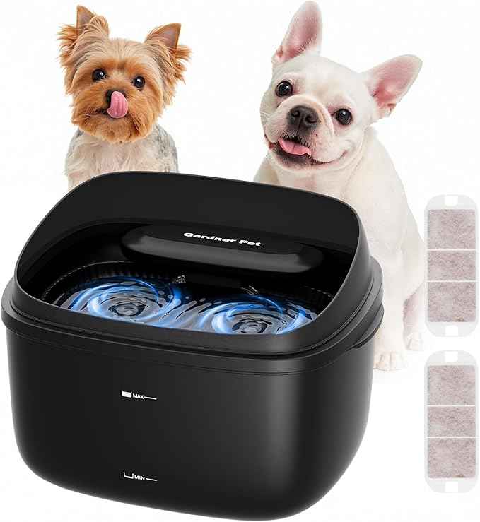 Gardner Pet Cat Fountain 1 Gallon, Vortex Dog Water Fountain, Ultra Quiet Automatic Cat Fountain with Filter, Transparent Tank, Splash-Proof, Easy to Clean,Without Adapter (Black)